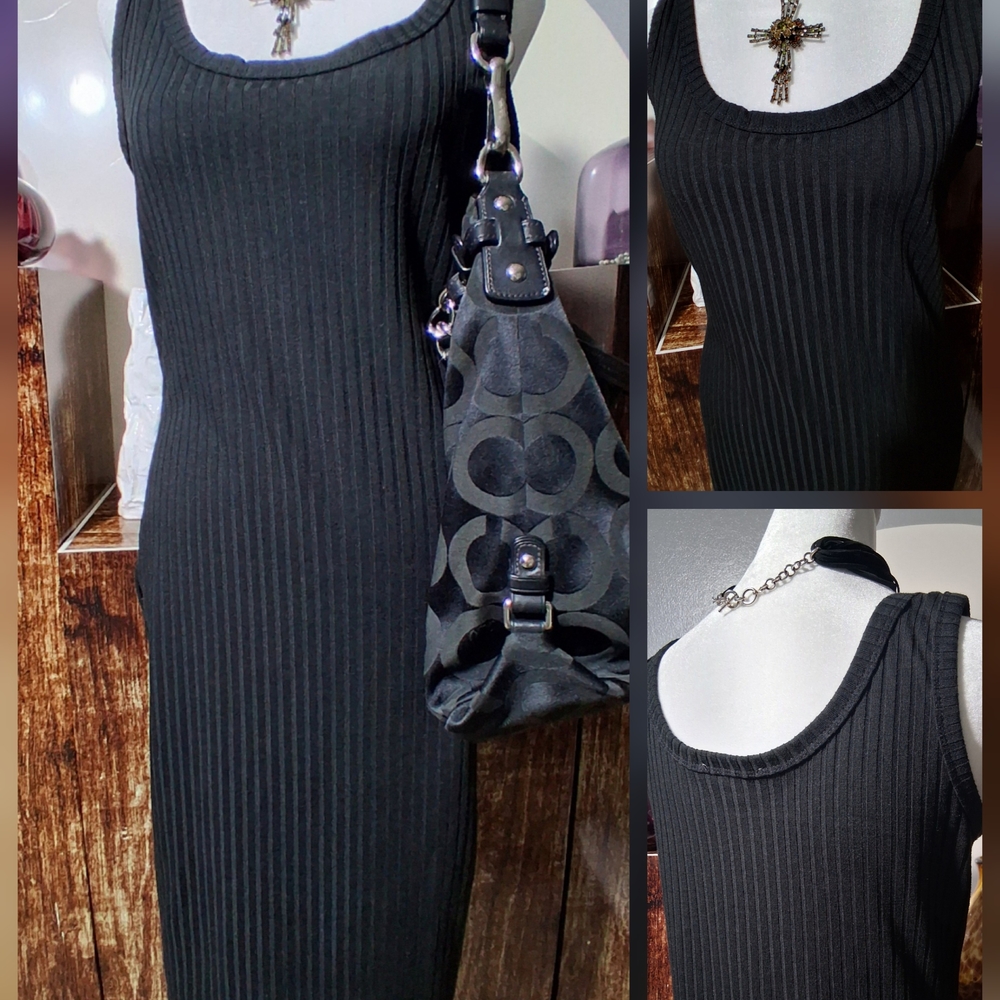 🔥Love J Black Sheath Midi Dress Scoop Neck Size L EUC